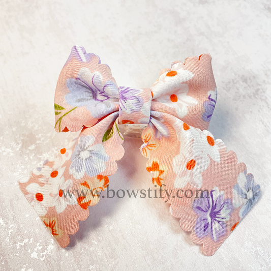 Pink Floral Basic Tails Down Hair Bow Bobble