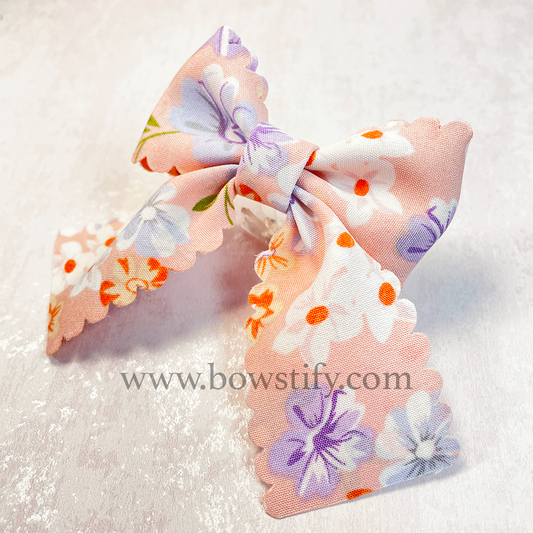 Pink Floral Basic Tails Down Hair Bow Bobble