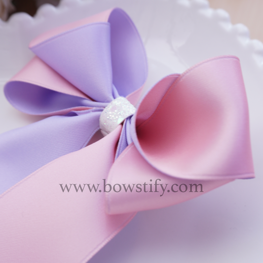 Dream Duo Pastel Pink and Purple Satin Tails Down Hair Bow