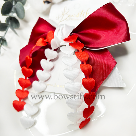 Red and White Heart Cheer Bow Hair Clip | Dearly Beloved Valentine's Bow