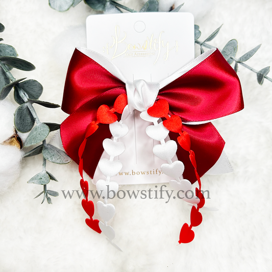 Red and White Heart Cheer Bow Hair Clip | Dearly Beloved Valentine's Bow