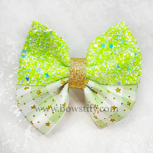 Faux Leather Green Glitter Starlight Classic Hair Bow Hair Clip
