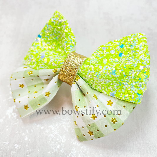 Faux Leather Green Glitter Starlight Classic Hair Bow Hair Clip
