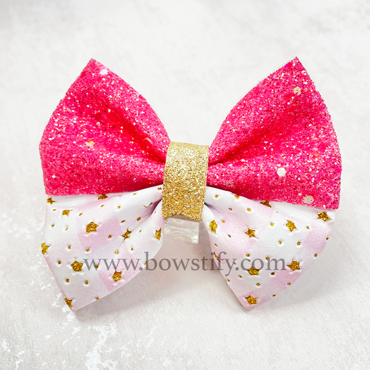 Faux Leather Red Glitter Starlight Classic Hair Bow Hair Clip