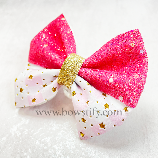 Faux Leather Red Glitter Starlight Classic Hair Bow Hair Clip