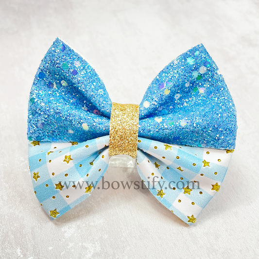 Faux Leather Blue Glitter Starlight Classic Hair Bow Hair Clip