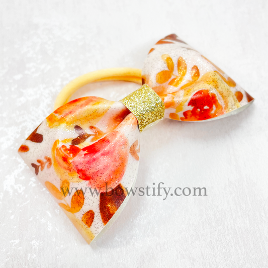 Faux leather Spring Flower Classic Hair Bow Bobble