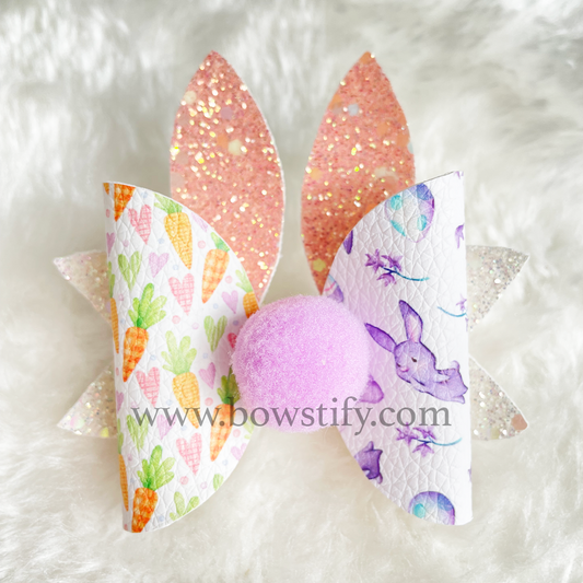 Faux Leather Glitter Easter Bunny and Carrots Dolly Hair Bow Hair Clip