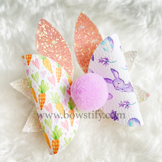 Faux Leather Glitter Easter Bunny and Carrots Dolly Hair Bow Hair Clip