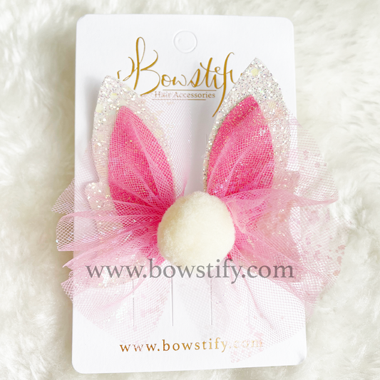 Faux Leather Glitter Easter Bunny Tulle Hair Bow Hair Clip