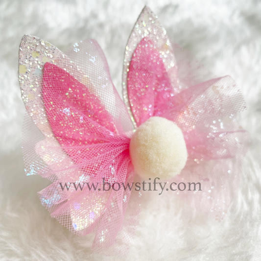 Faux Leather Glitter Easter Bunny Tulle Hair Bow Hair Clip