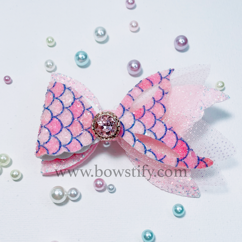 Cashmere Gem Hair Bow | Candy Bow Colour - MACARON | Sprinkles - top Pink Sapphire, PinkTopaz, Cubic Zircon |