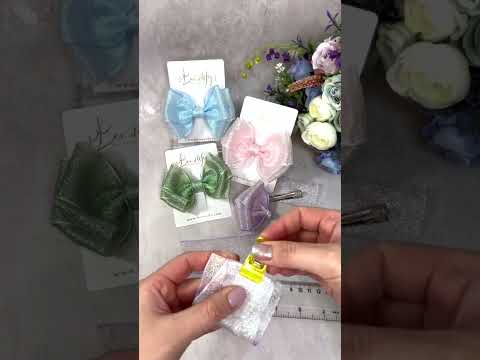 Double Organza Cinderella blue Glitter Ribbon Hair Bow