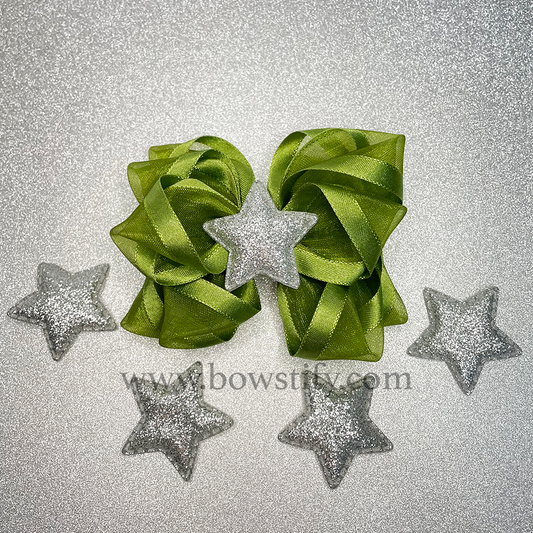 Christmas Silver Star Green Stacked Hair Bow