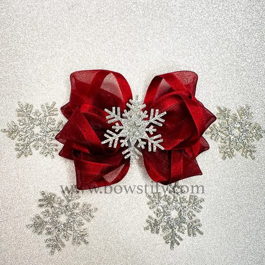 Christmas Snowflake Red Stacked Hair Bow