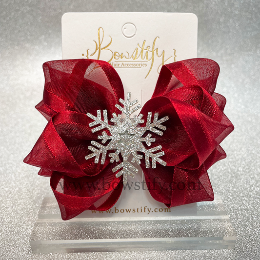 Christmas Snowflake Red Stacked Hair Bow