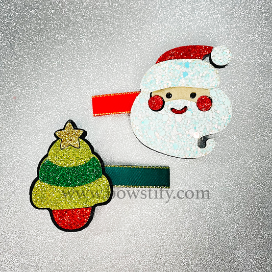 Christmas Tree and Santa Clause Hair Clips Set