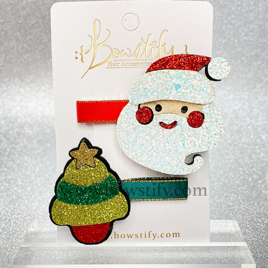 Christmas Tree and Santa Clause Hair Clips Set