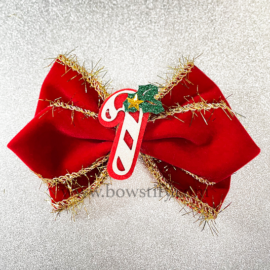 Christmas Cane Velvet 2 Layers Hair Bow