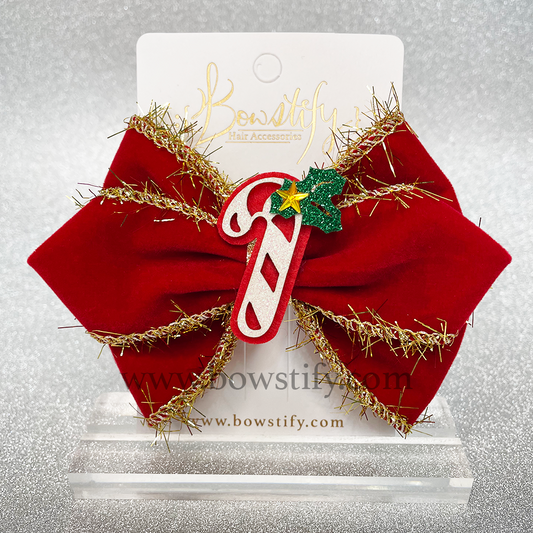 Christmas Cane Velvet 2 Layers Hair Bow