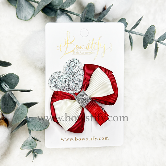 Red and White 2 Layers Love Heart Hair Clip | Dearly Beloved Valentine's Bow
