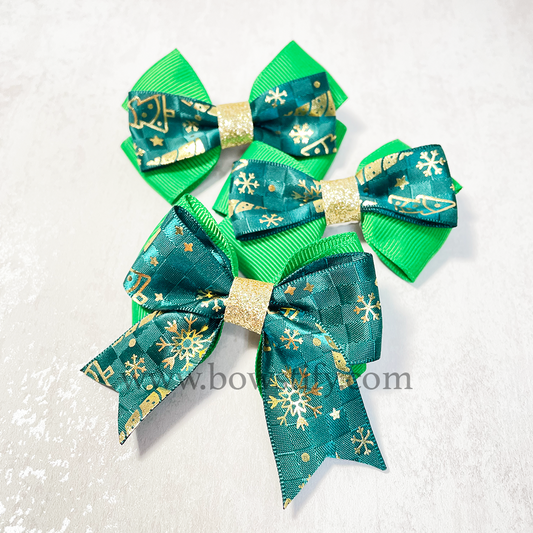 Christmas Mallard Green Basic and Tails Down Trio Hair Bow Set