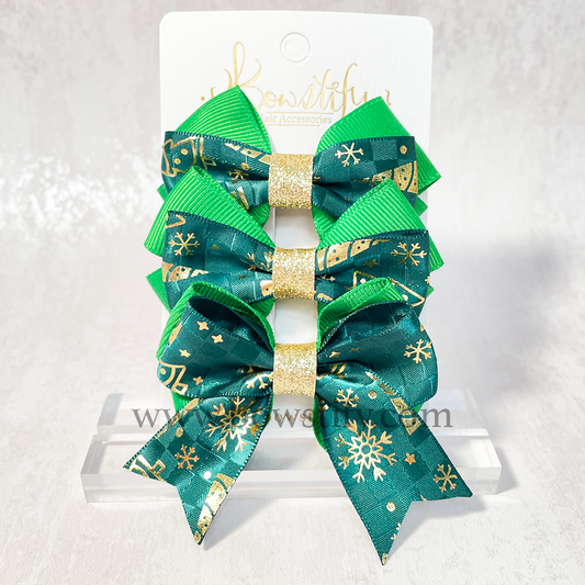 Christmas Mallard Green Basic and Tails Down Trio Hair Bow Set