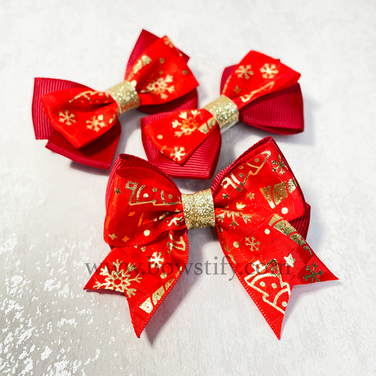 Christmas Poppy Red Basic and Tails Down Trio Hair Bow Set