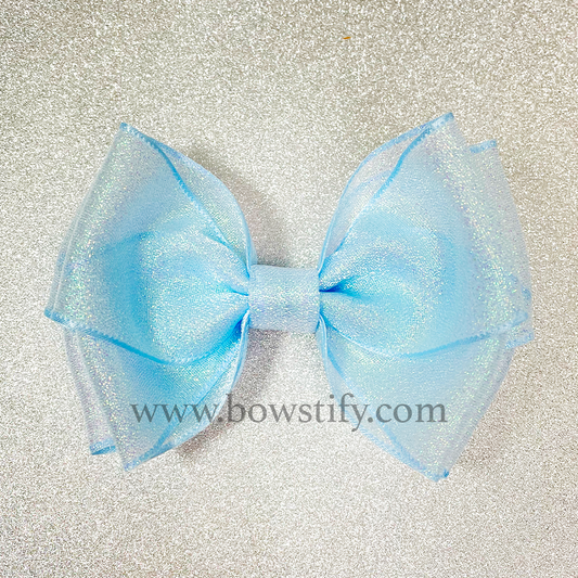 Double Organza Cinderella blue Glitter Ribbon Hair Bow