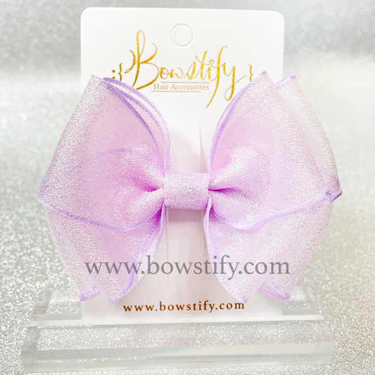 Double Organza Lavender Glitter Ribbon Hair Bow