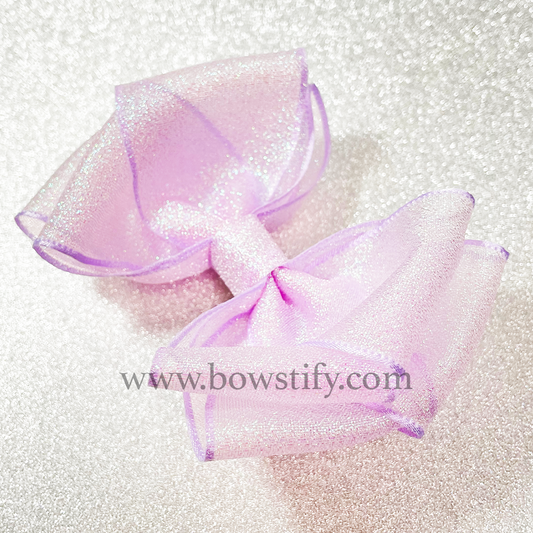 Double Organza Lavender Glitter Ribbon Hair Bow