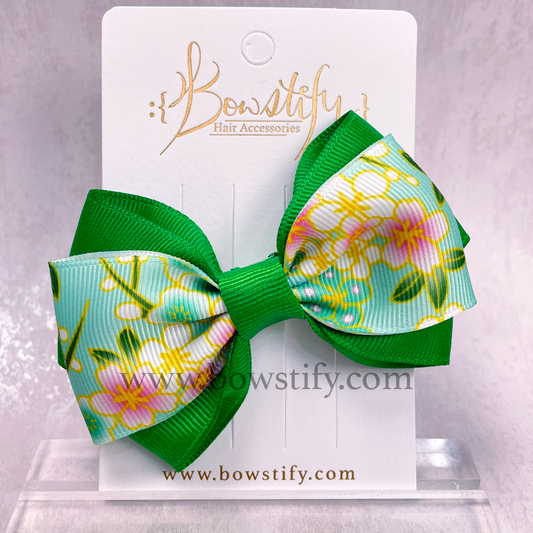 School Emerald Green Floral Cross Hair Bow