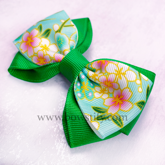 School Emerald Green Floral Cross Hair Bow