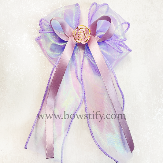 Symphony Lavender Purple Organza Mesh Hair Bow with Tails