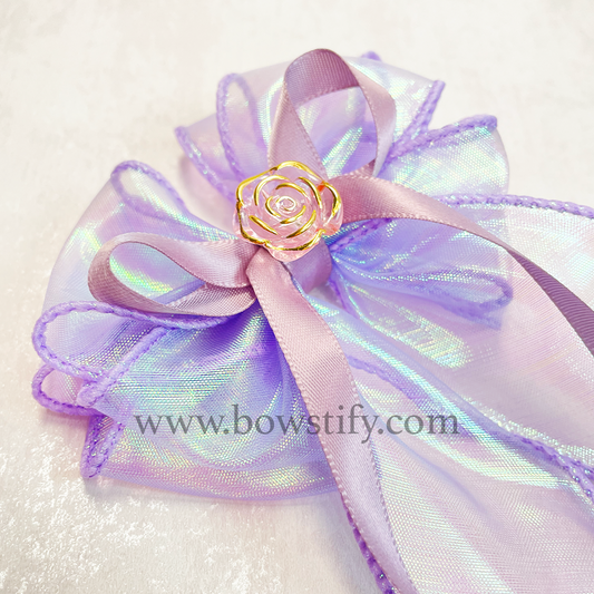 Symphony Lavender Purple Organza Mesh Hair Bow with Tails