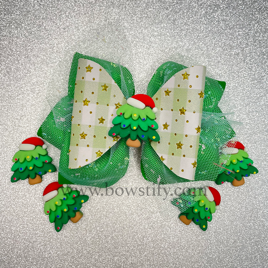 Christmas Tree Reverse Twisted Leather Hair Bow