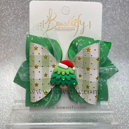 Christmas Tree Reverse Twisted Leather Hair Bow