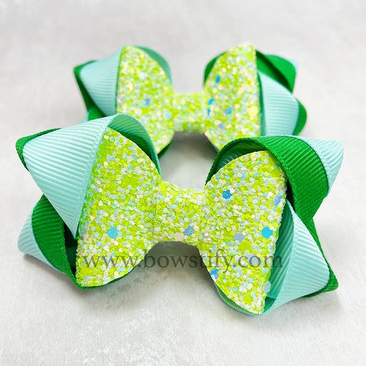 Emerald Leather Glitter Dolly Inside-Out Hair Bow (2 Pack)