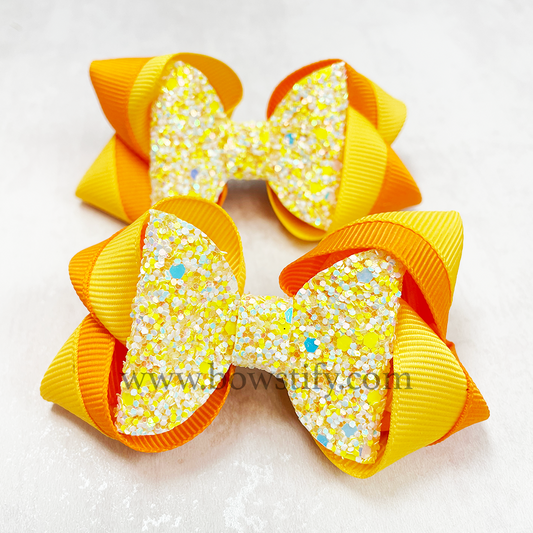 Orangesicle Leather Glitter Dolly Inside-Out Hair Bow (2 Pack)