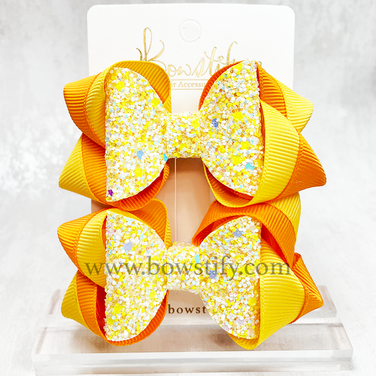 Orangesicle Leather Glitter Dolly Inside-Out Hair Bow (2 Pack)