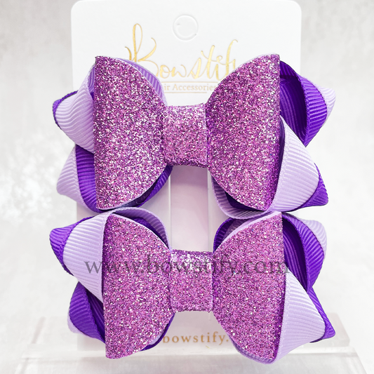 Grape Purple Leather Glitter Dolly Inside-Out Hair Bow (2 Pack)