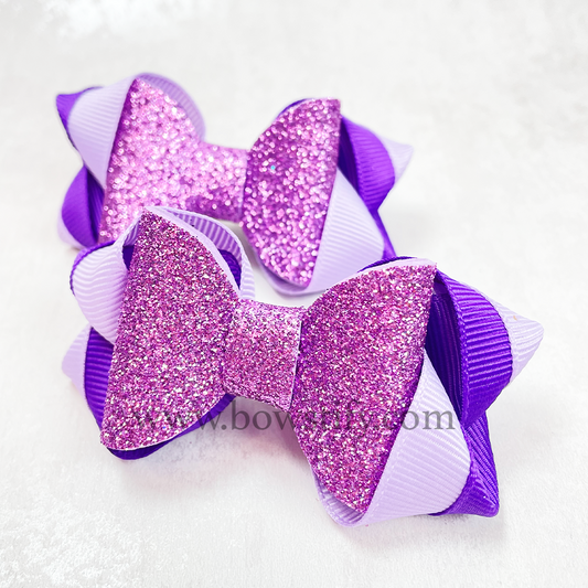 Grape Purple Leather Glitter Dolly Inside-Out Hair Bow (2 Pack)