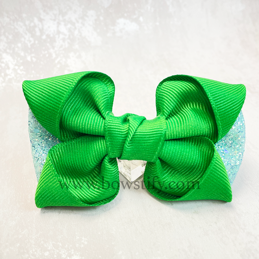 Emerald Green Leather Glitter Pointed Loopy School Hair Bow