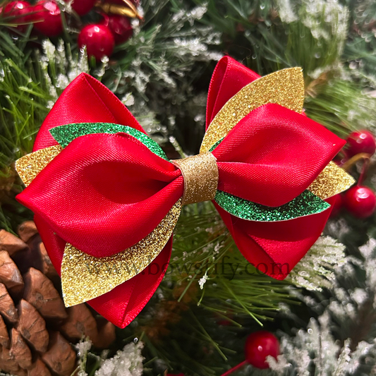 Christmas Sparkle Pointed Loopy Leather Glitter Hair Bow Clip