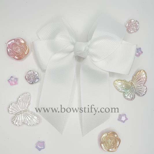 White Tails Down Hair Bow