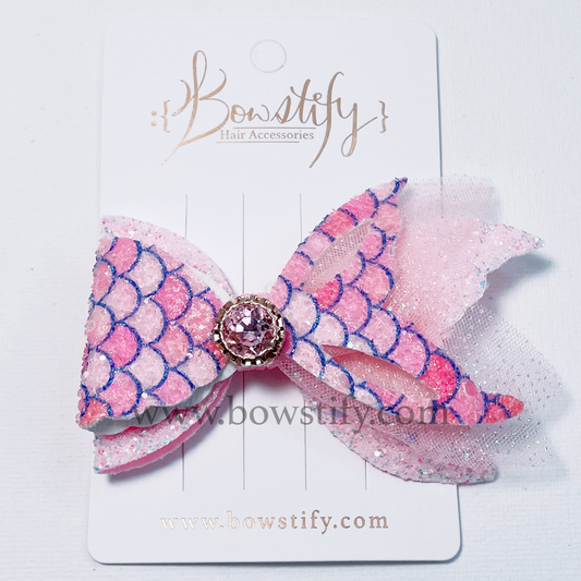 Light Pink Mermaid Gem Glitter Hair Bow