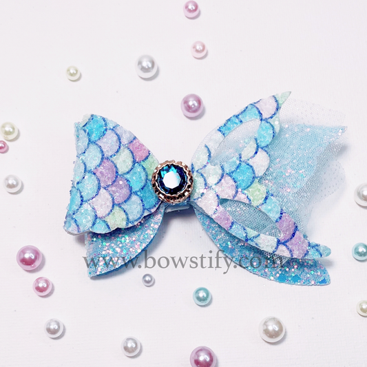 Ocean Blue Mermaid Gem Glitter Hair Bow