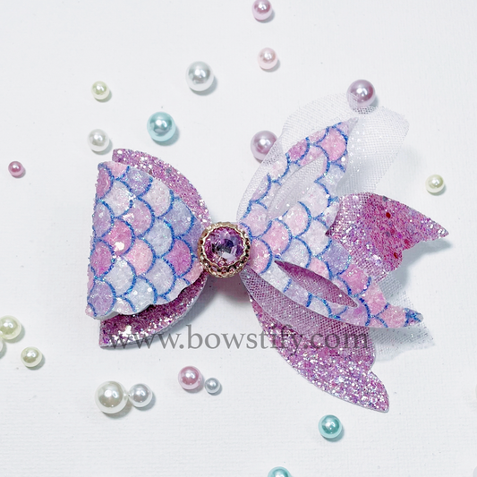 Lilac Mermaid Gem Glitter Hair Bow