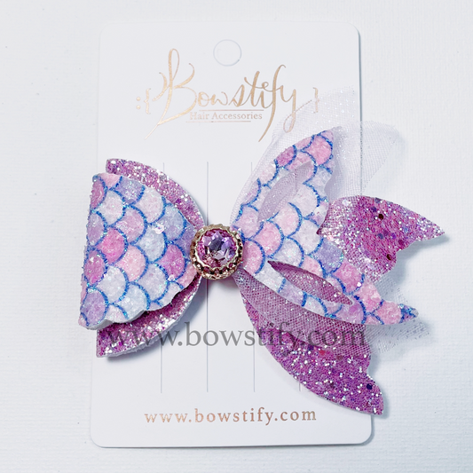 Lilac Mermaid Gem Glitter Hair Bow