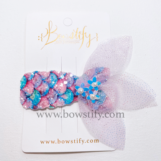 Blue Mermaid Tulle Snap Hair Clip